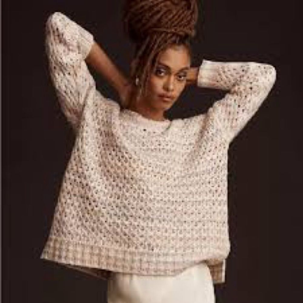 Anthropologie Mesh-Stitch Crew-Neck Fisherman Sweater Size Medium